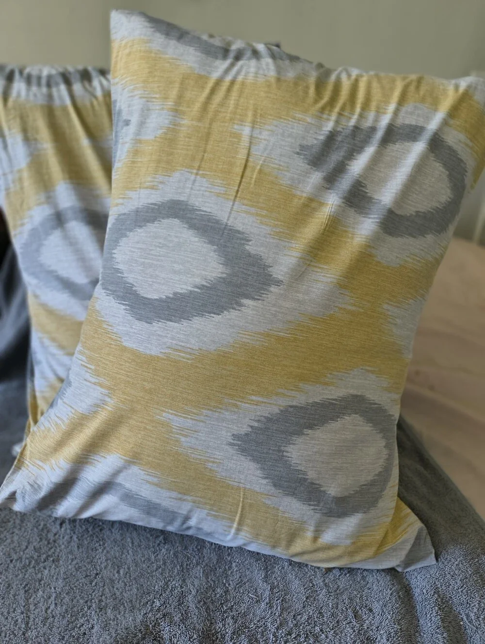 West Elm Organic Cotton Pillowcase Set of Two  Gray Yellow Ikat Pattern Bedding